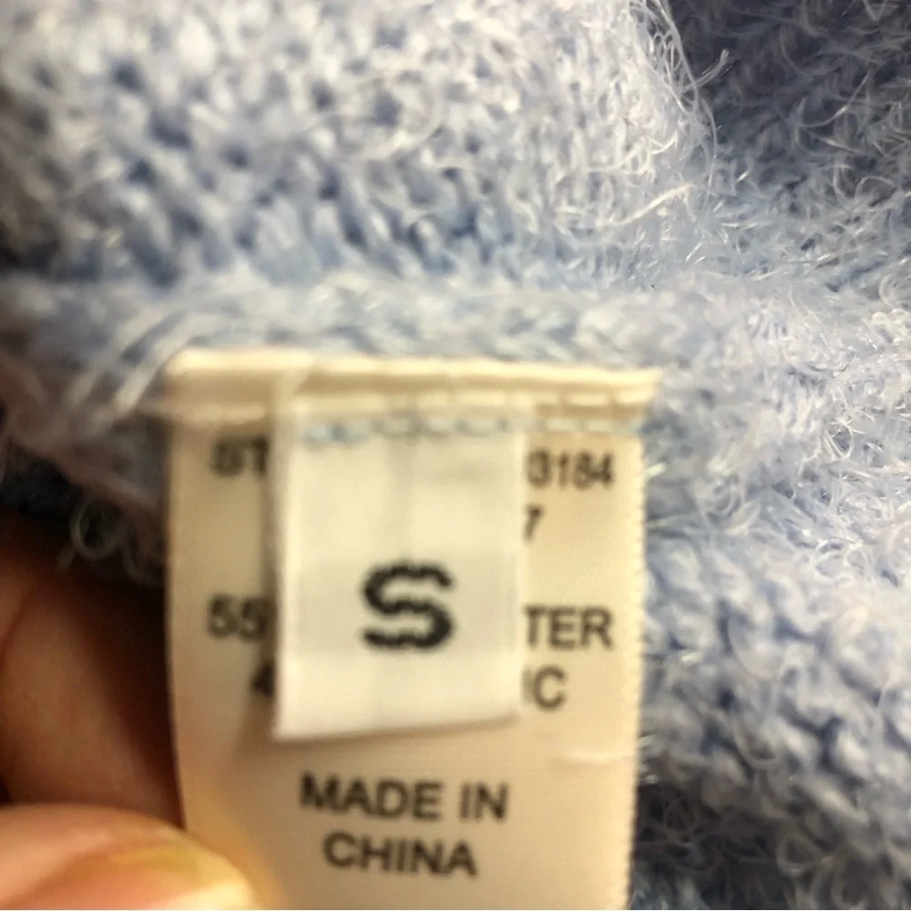 Gina Women’s Sweater Cropped Baby Doll Fuzzy Soft Baby Blue Ribbed Trim Soft - Picture 4 of 9